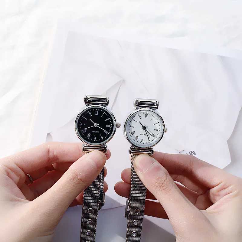 Relógios de pulso de luxo feminino relógios moda relógio de quartzo para mulheres relógio de pulso branco preto banda de aço inoxidável relógios clássicos presentes 24329
