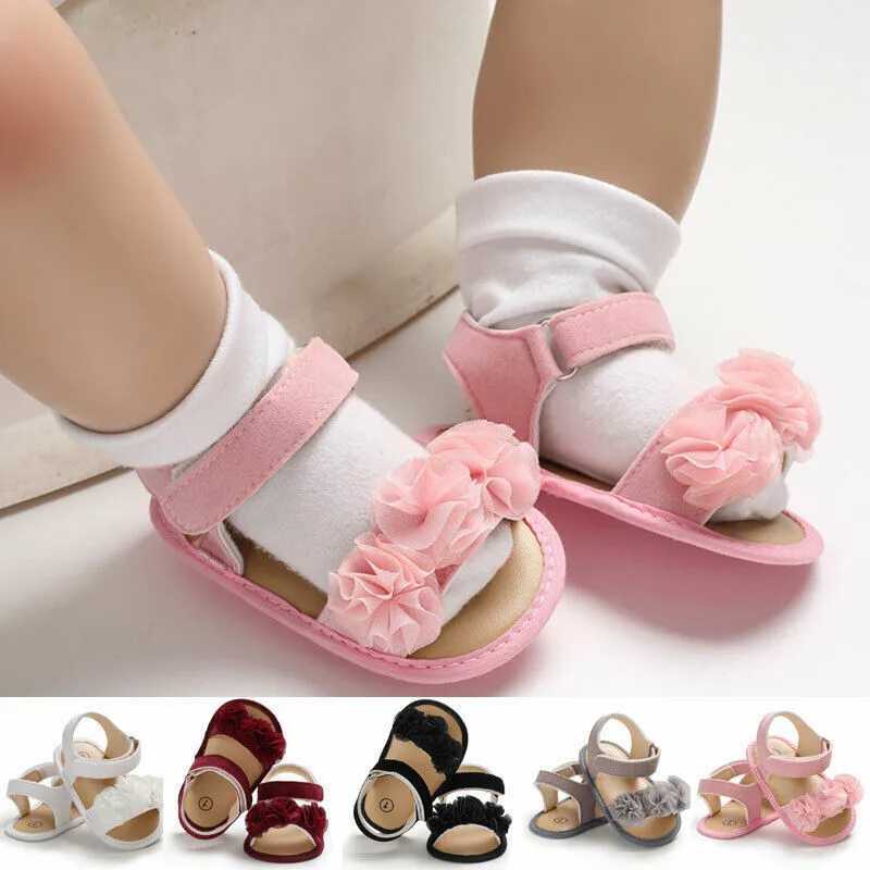 Sandaler Pudcoco Pretty Newborn Kid Baby Girl Flower Spets Sandaler Tappar Flatskor Summer Casual Crib Shoes First Prewalker 0-18m 240329