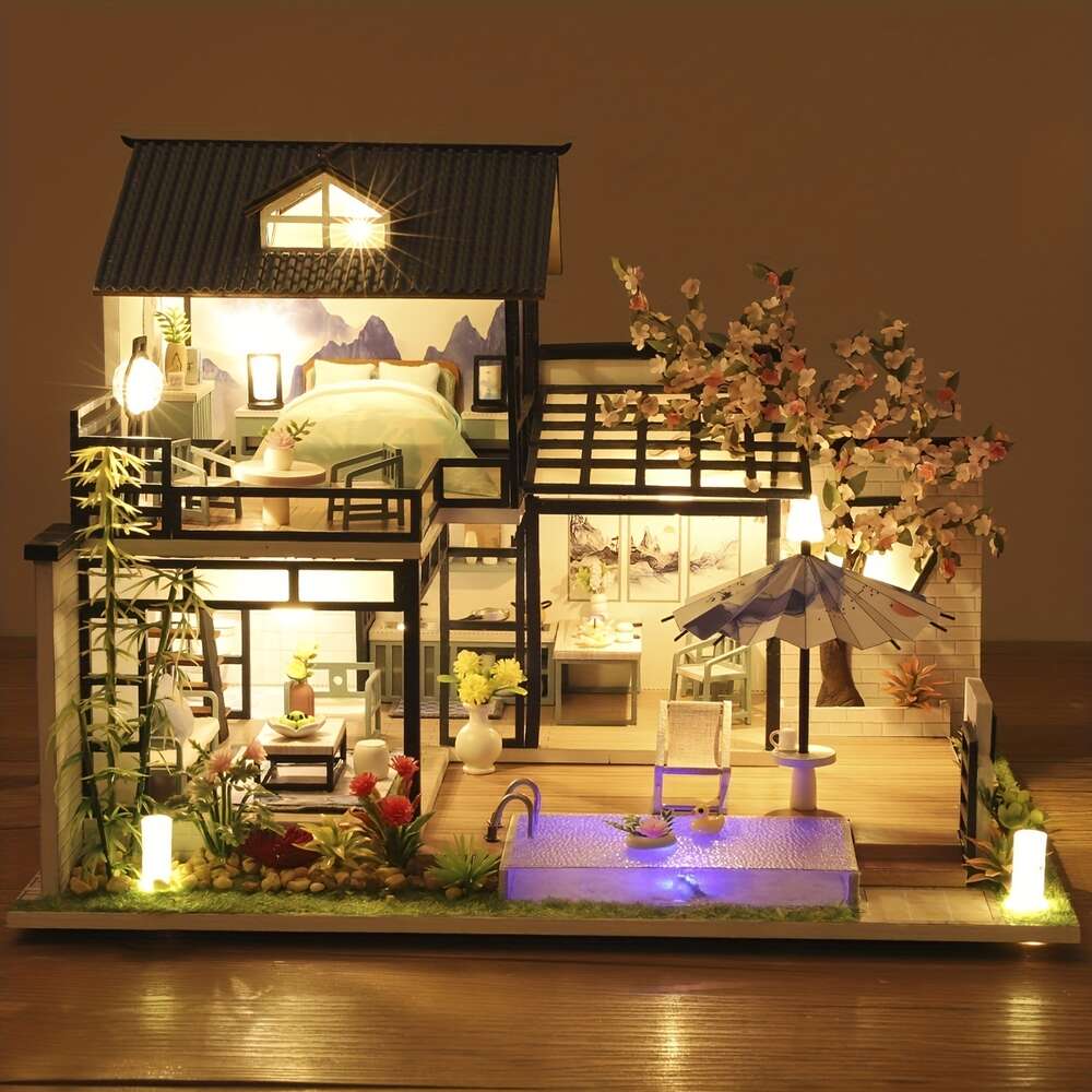 Модель здания в сборе, кукольный домик, миниатюрный домашний комплект, украшение для творческой комнаты, спальни с мебелью, 3D-головоломка ручной работы, игрушка в подарок, подходит для