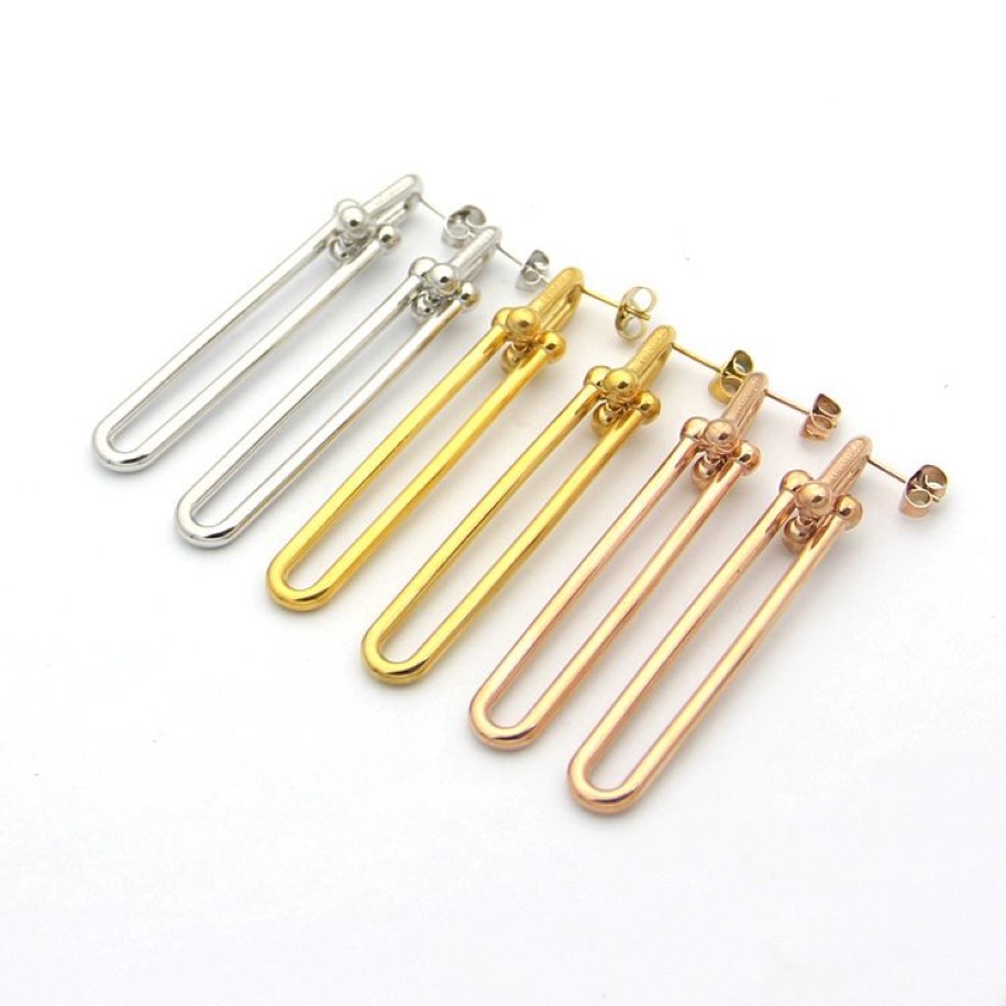 Damen-Ohrringe in U-Form, zweiteilig, lange Ohrstecker, Designer-Schmuck-Ohrstecker, Gold, Silber, Rose, volle Marke als Hochzeitsgeschenk, Weihnachtsgeschenk 258I