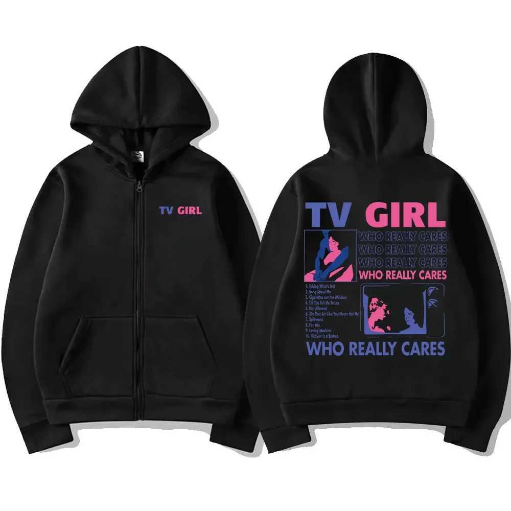 Mens Hoodies Moletons TV menina que realmente se preocupa com álbum de música com zíper moletom unissex álbum de exportação francês jaqueta com zíper masculino retro camisa esportiva oversizedL240