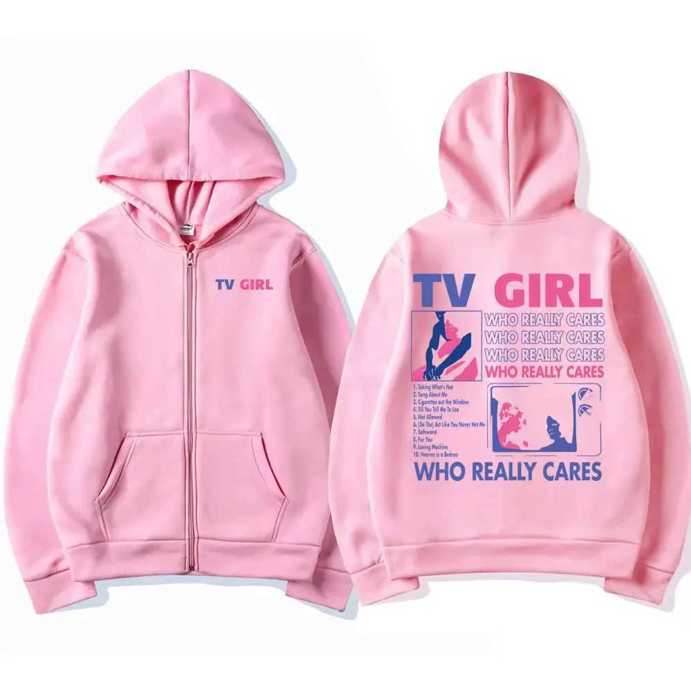 Mens Hoodies Moletons TV menina que realmente se preocupa com álbum de música com zíper moletom unissex álbum de exportação francês jaqueta com zíper masculino retro camisa esportiva oversizedL240