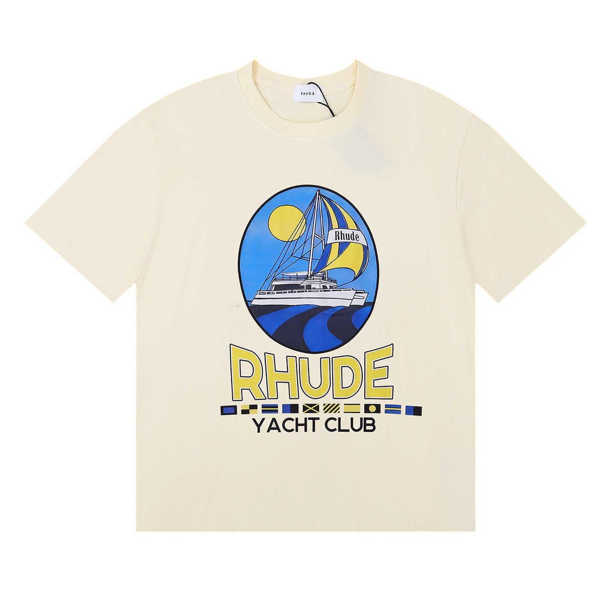 Meichao Rhude Yacht Club Clube Clube Impresso T-shirt de mangas curtas para homens e mulheres High Street Moda de mangas High Highted