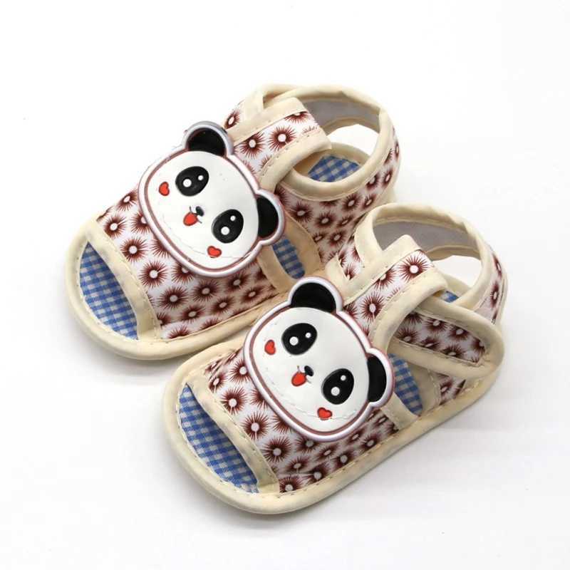 Sandales Chaussures d'été pour bébé, jolies sandales entièrement imprimées avec motif de Panda mignon, décor pour nouveau-né, semelle souple en coton, antidérapantes, pour les premiers pas 240329