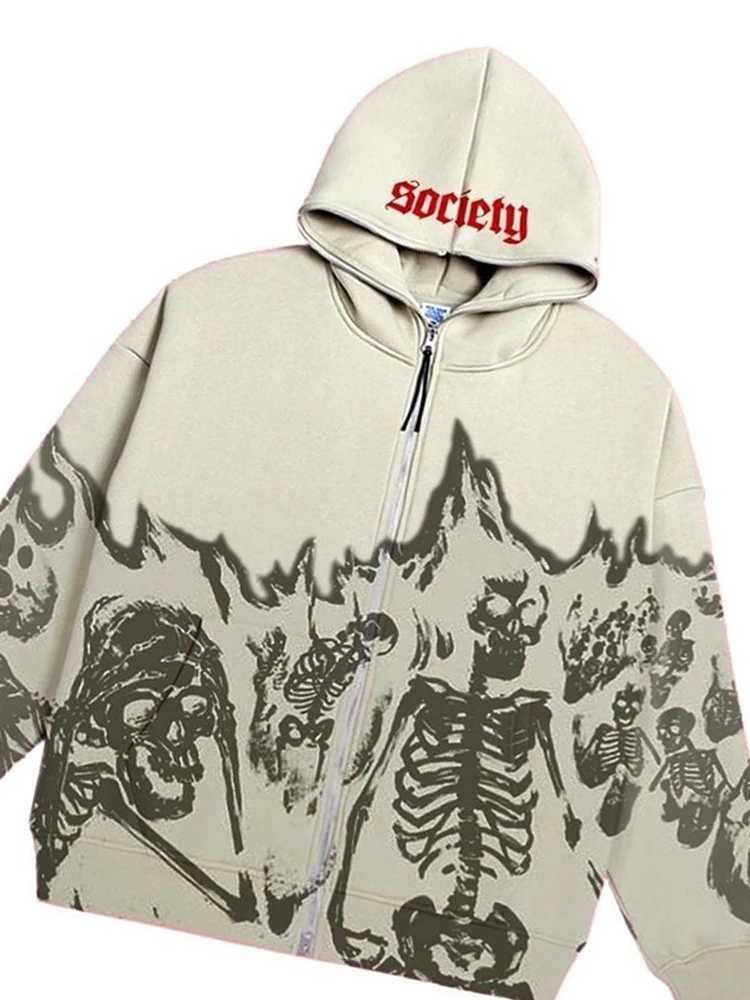 Sudaderas con capucha para hombre Sudaderas Gran promoción Y2K Hip Hop Sudadera con capucha gótica Ropa de calle para hombre Patrón de calavera Cremallera Camisa deportiva Top informal Abrigo vintage UnisexL2403