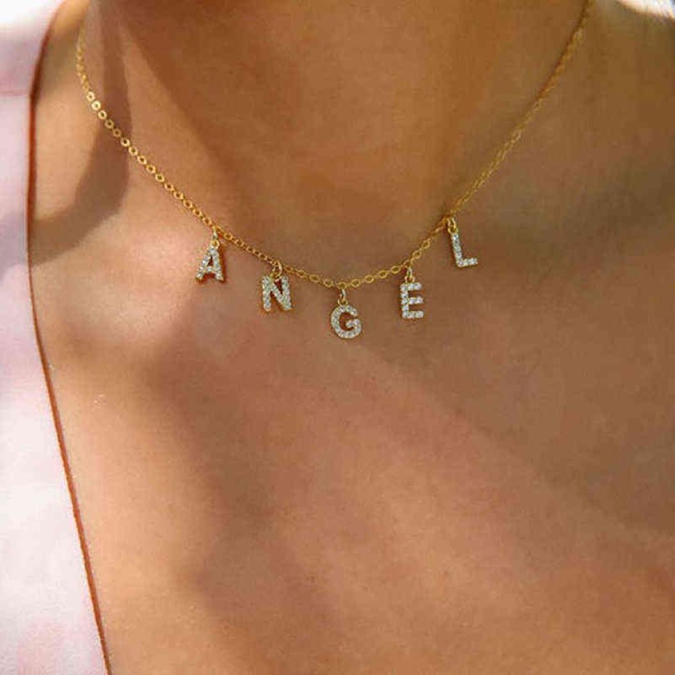 Aangepaste Diamanten Ketting Pave Crystal Brief Gepersonaliseerde Naam Hanger Kettingen Sieraden Y220428260J