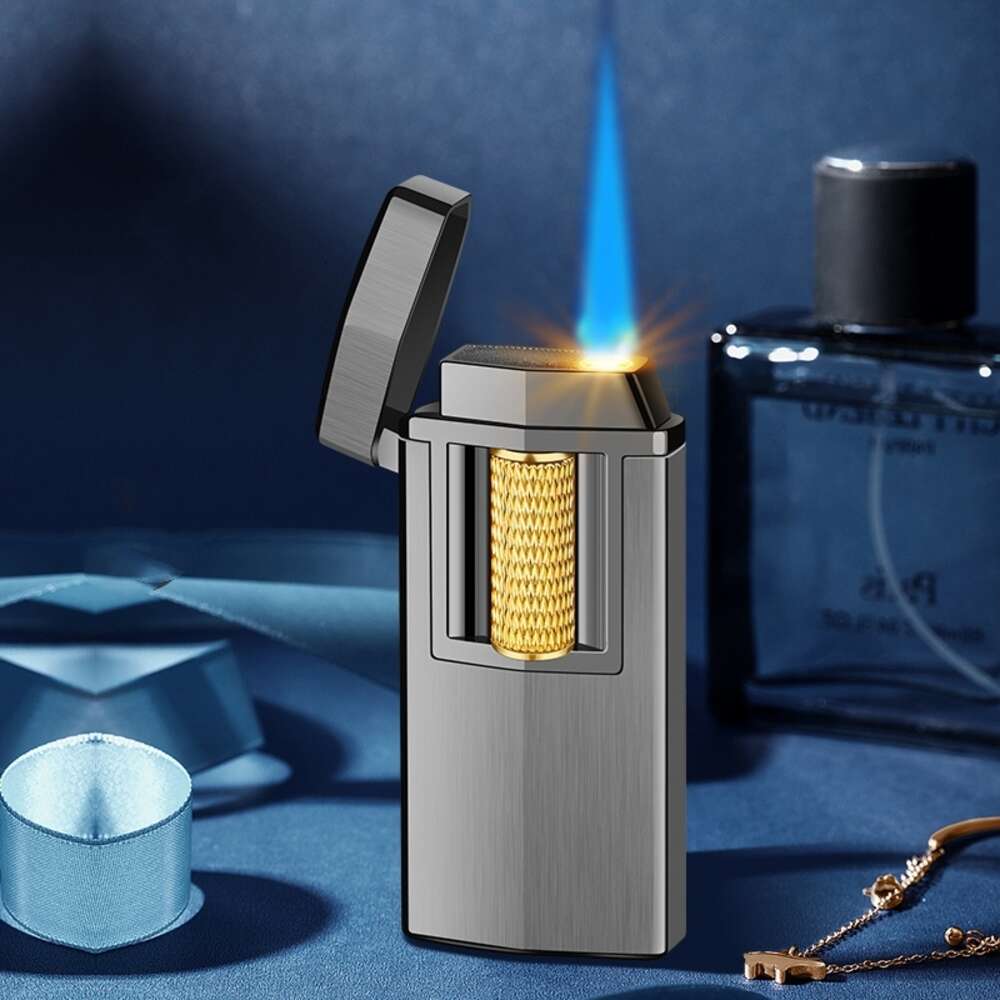 Nouveau coupe-vent direct flamme bleue feu métal Turbine torche cuisine Barbecue Camping allume-cigare outil extérieur haut de gamme cadeau pour hommes