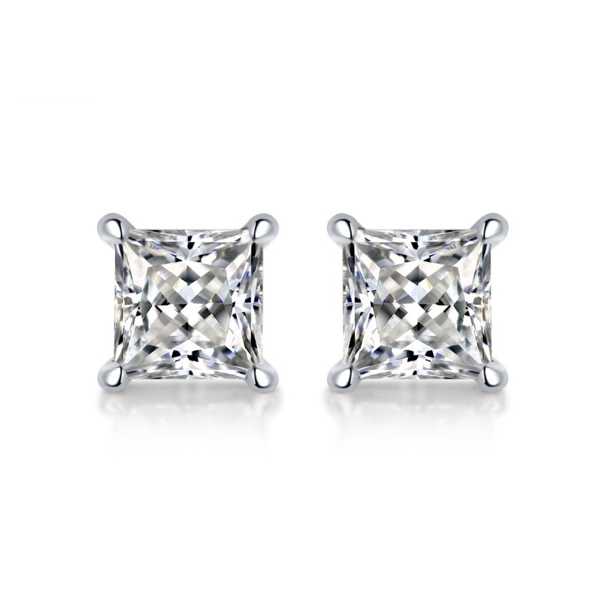 stud earring D Color Princess Cut Moissanite Earring s925 Sterling Sliver Plated with 18k White Gold Earrings for Women Fine Jewel237e