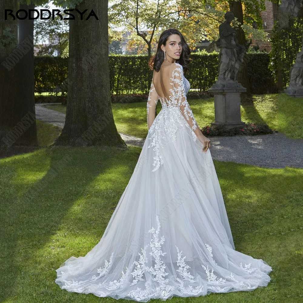 Robes sexy urbaines RODDRSYA élégant manches longues robe De mariée dos nu Tulle robes De mariée dentelle appliques a-ligne col rond Vestido De Noiva 2024 yq240329