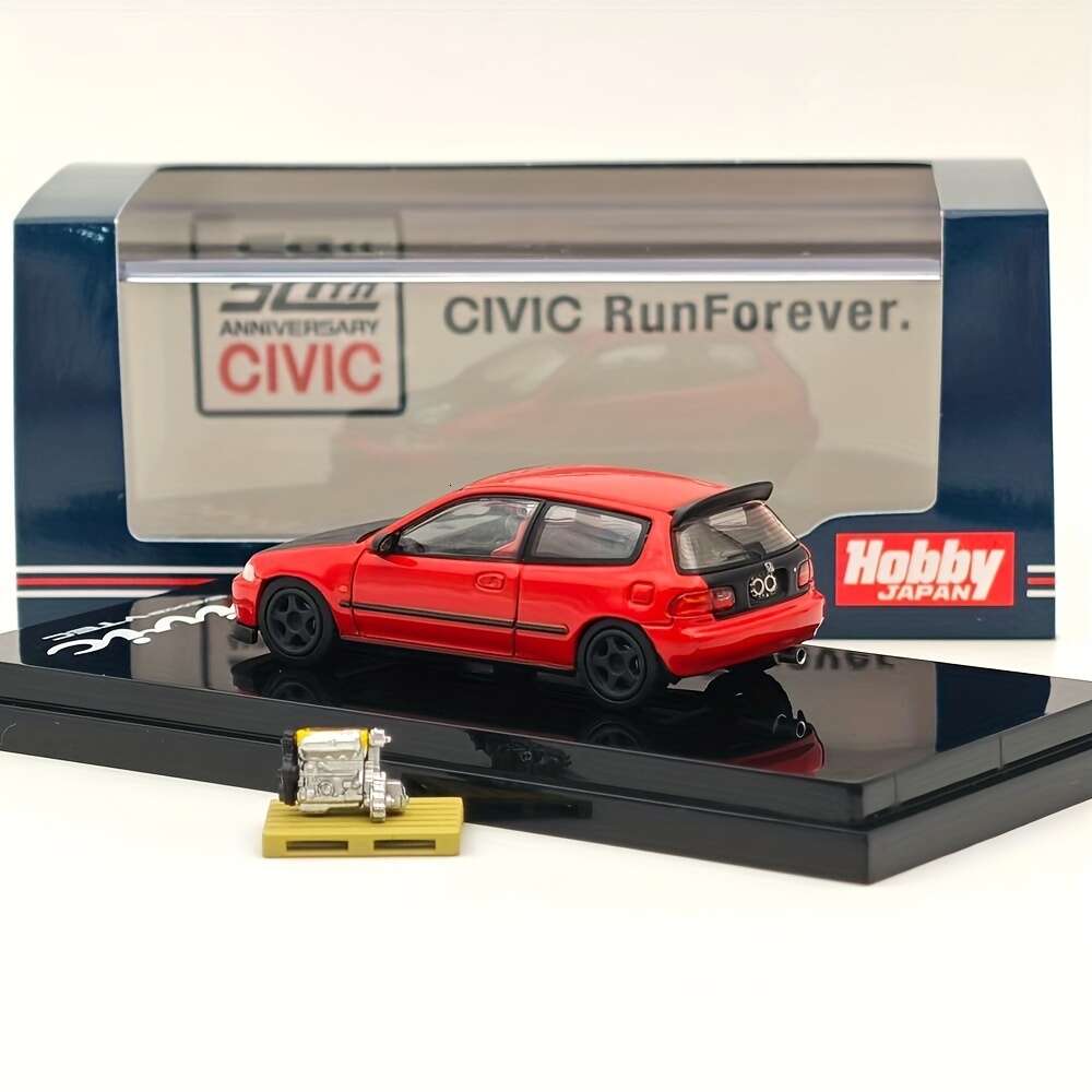 Hobby Japan 1:64 för Civic EG6 Anpassad version med motordisplay Red HJ642017ar Diecast Model Car Collection