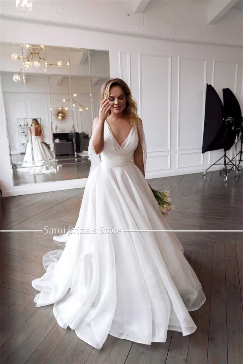 Robes urbaines Sexy, décolleté en v profond, en Organza et Tulle, grande taille, dos nu, robes de mariée simples, 28W, yq240329