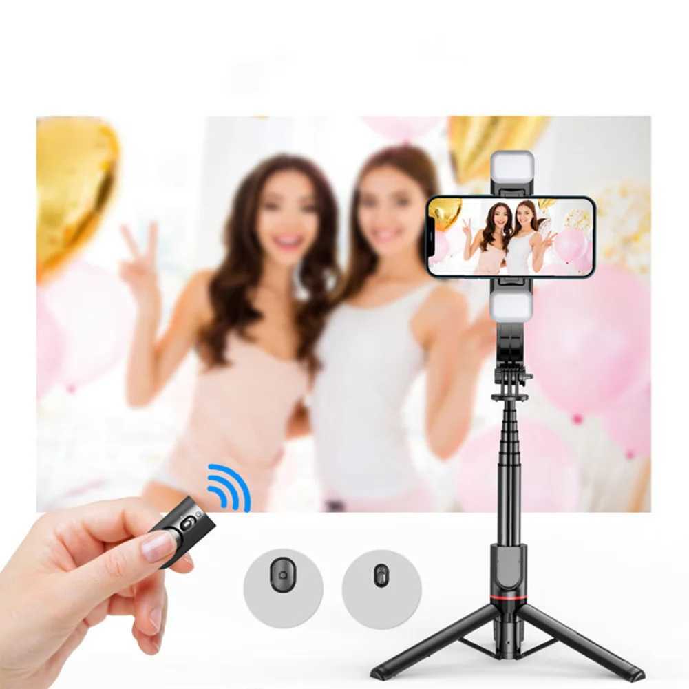 Selfie Monopiedi Selfie Stick Telefono Treppiede Supporto telefono cellulare con doppia luce di riempimento Selfie Stick wireless Supporto trasmissione live registrazione video 24329