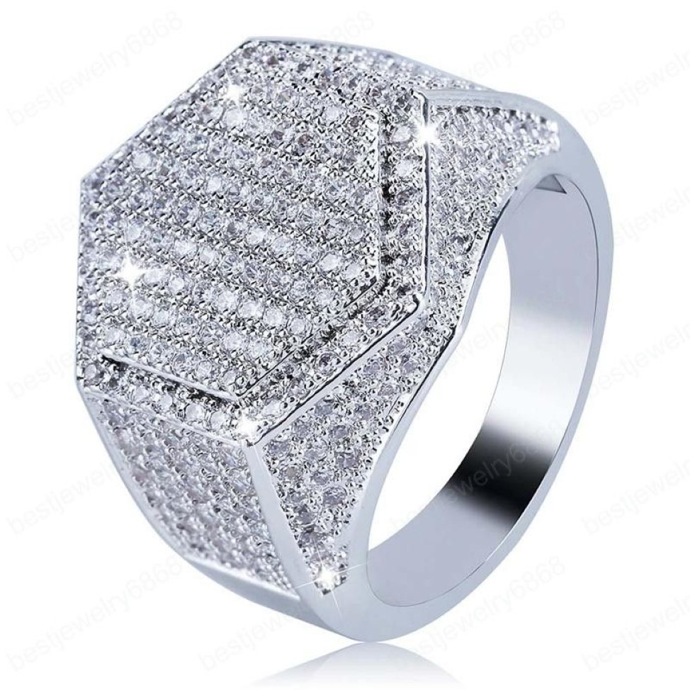Hexagon Ring Voor Mannen Top Kwaliteit Trendy HipHop Sieraden 18K Vergulde Bling Ice Out CZ Hip Hop Rings264d
