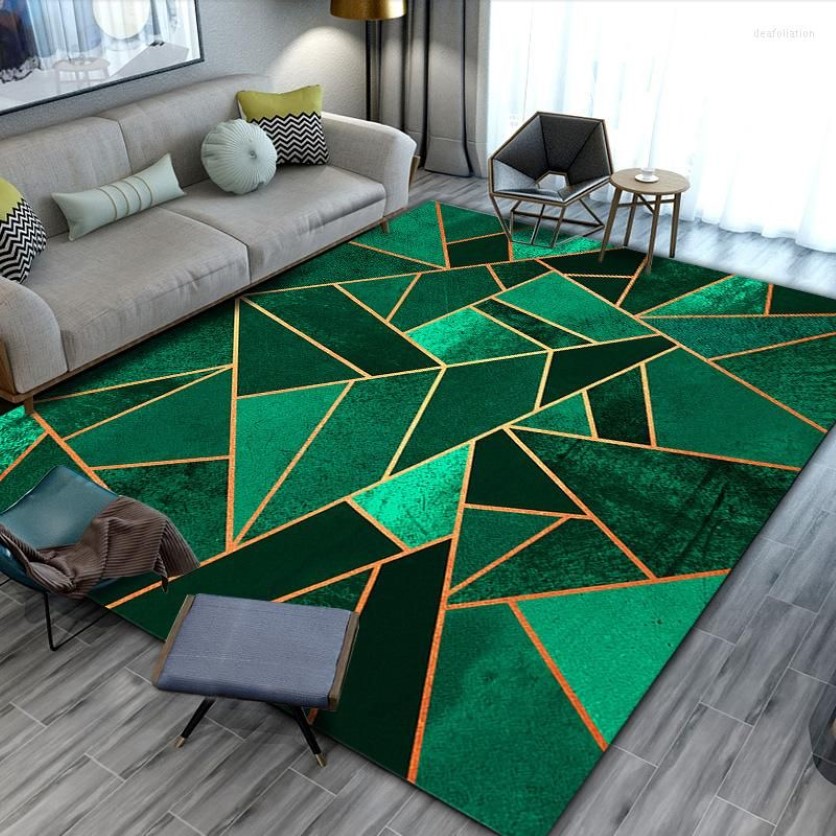 Tapis marbre doré moderne luxe salon chambre Tapis vert géométrique 3D maison Tapis de sol Tapis Tapis Tapis Salon286S