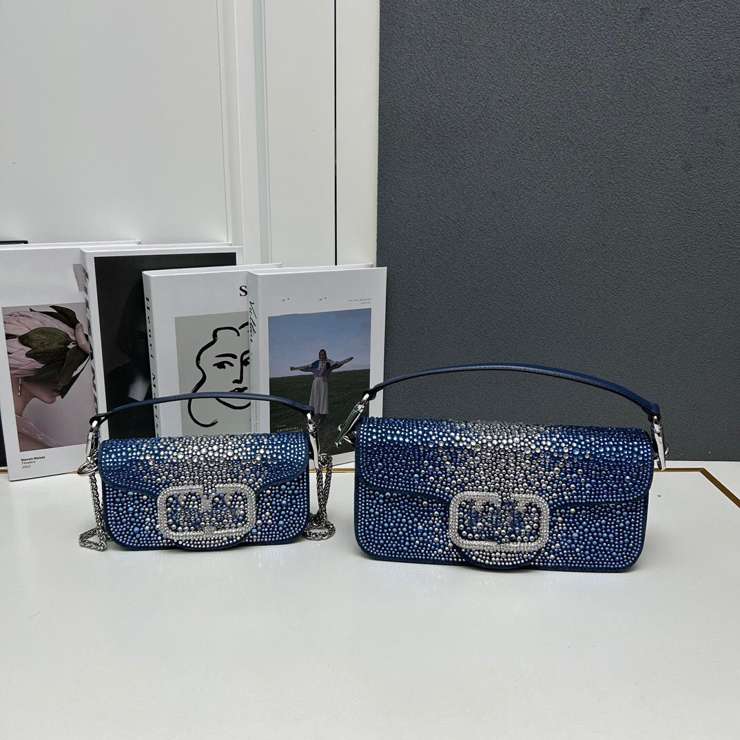 Borsa di design Borsa a tracolla Borsa Mini Loco Tessuto denim con strass Borsa a tracolla da donna Borsa a tracolla con catena Borsa da donna con patta