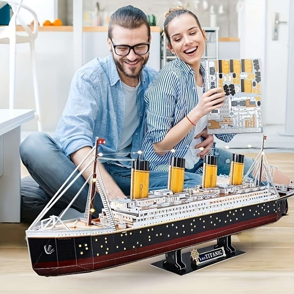 Puzzle 3D LED Titanic Modello Barca Giocattoli e adolescenti, 266 pezzi, Compleanno Decorazione scrivania la casa Regali adulti 2024 Decorazioni San Valentino Matrimonio