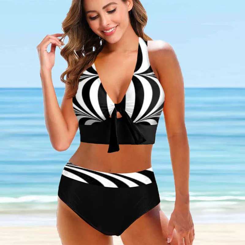 Costumi da bagno da donna 2022 Nuovo stampato Plus Size Due pezzi Bikini Costume da bagno Donna Donna Beachwear Costumi da bagno Costume da bagno 5XL T240328