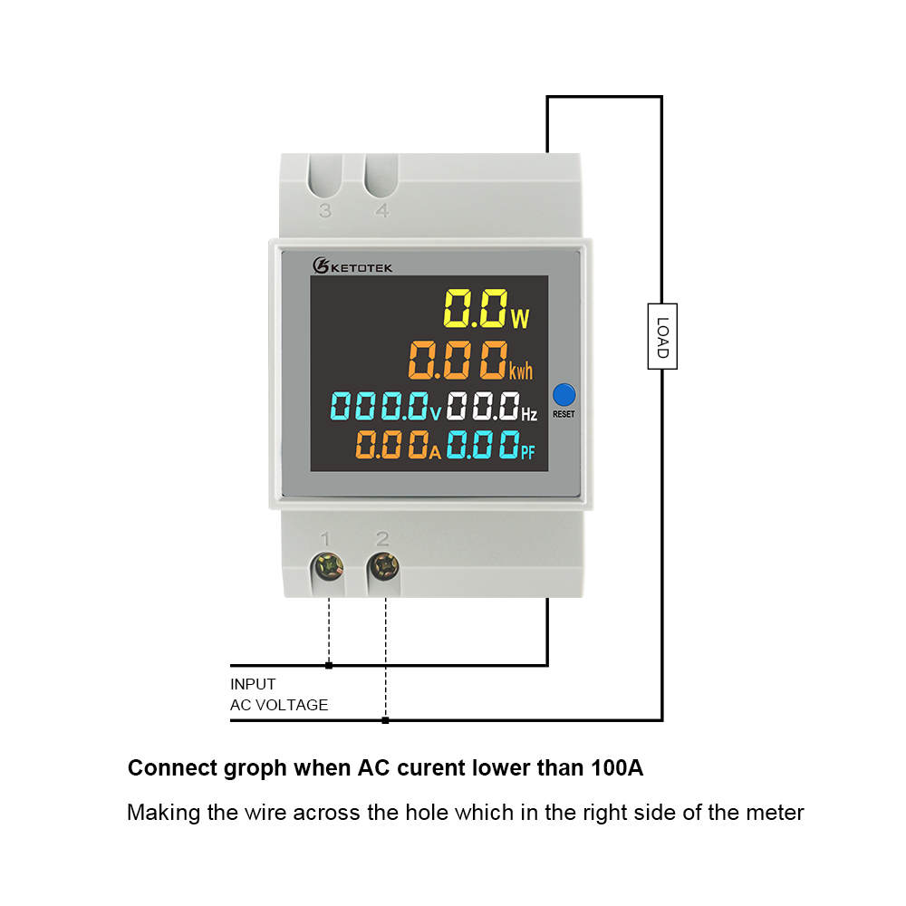 DIN RAIL POWER METER WATT METER 110V 220 100A AC Voltmeter Ammeter Volt amp Monitor Energimätare Full View LCD Display