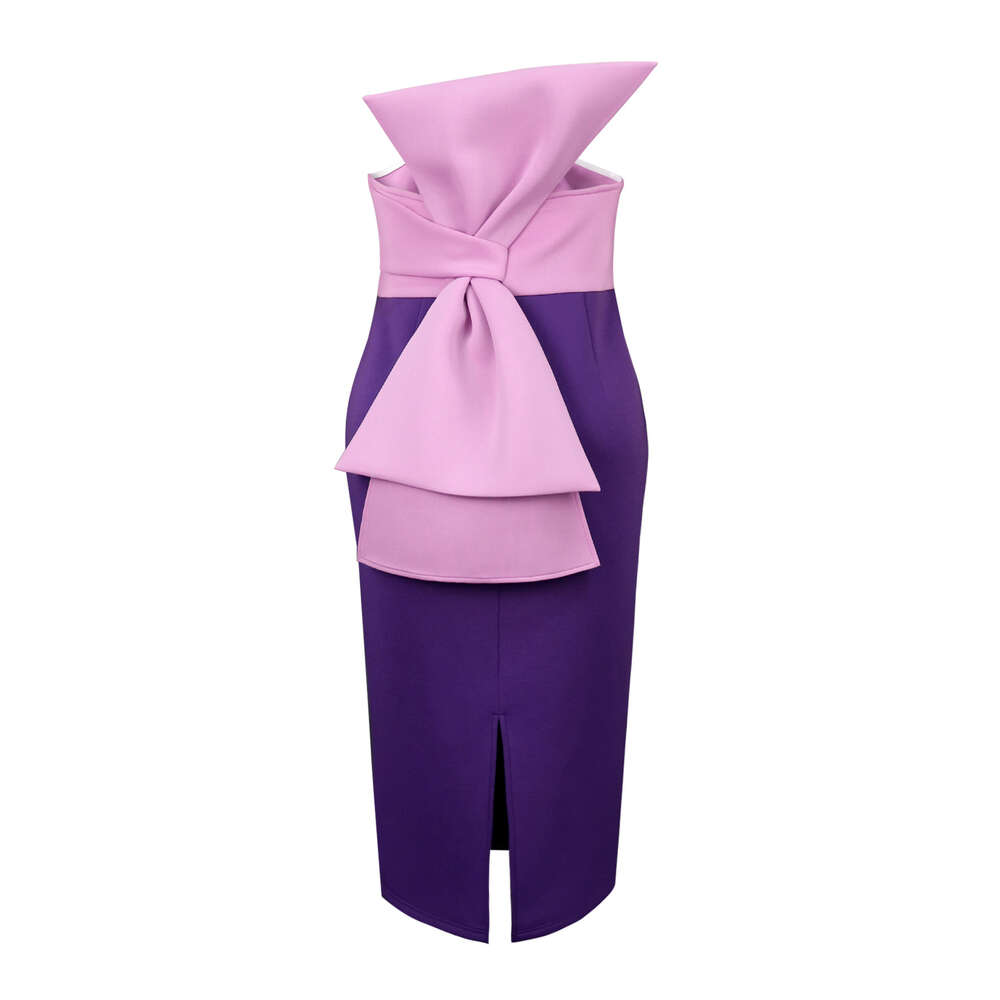 Am030932 Grote kleurblokken, gepersonaliseerde strik, hoge taille, slanke rok, one-step-jurk 990307