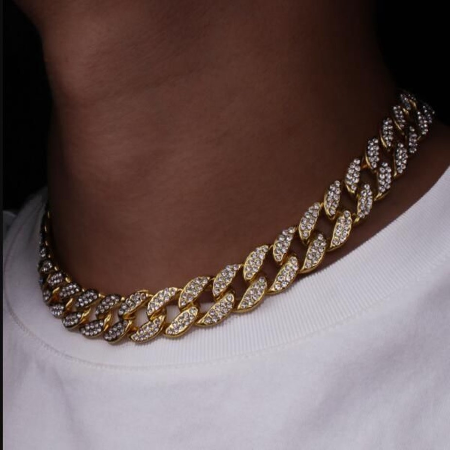 2022SS Hip Hop Bling Fashion jewelry Chains Jewelry Mens Gold Silver Miami Cuban Link Chain Necklaces Diamond Iced Out Chian Neckl316r