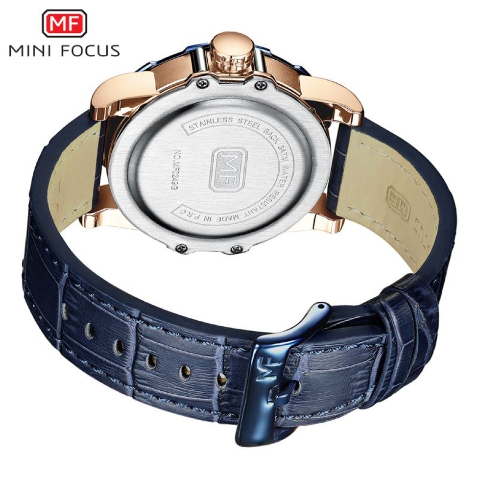 MINI FOCUS Montres Hommes Top Marque De Luxe Sport style Design Montre À Quartz Hommes Bracelet En Cuir Bleu 30 M Étanche Relogio Masculino T261D