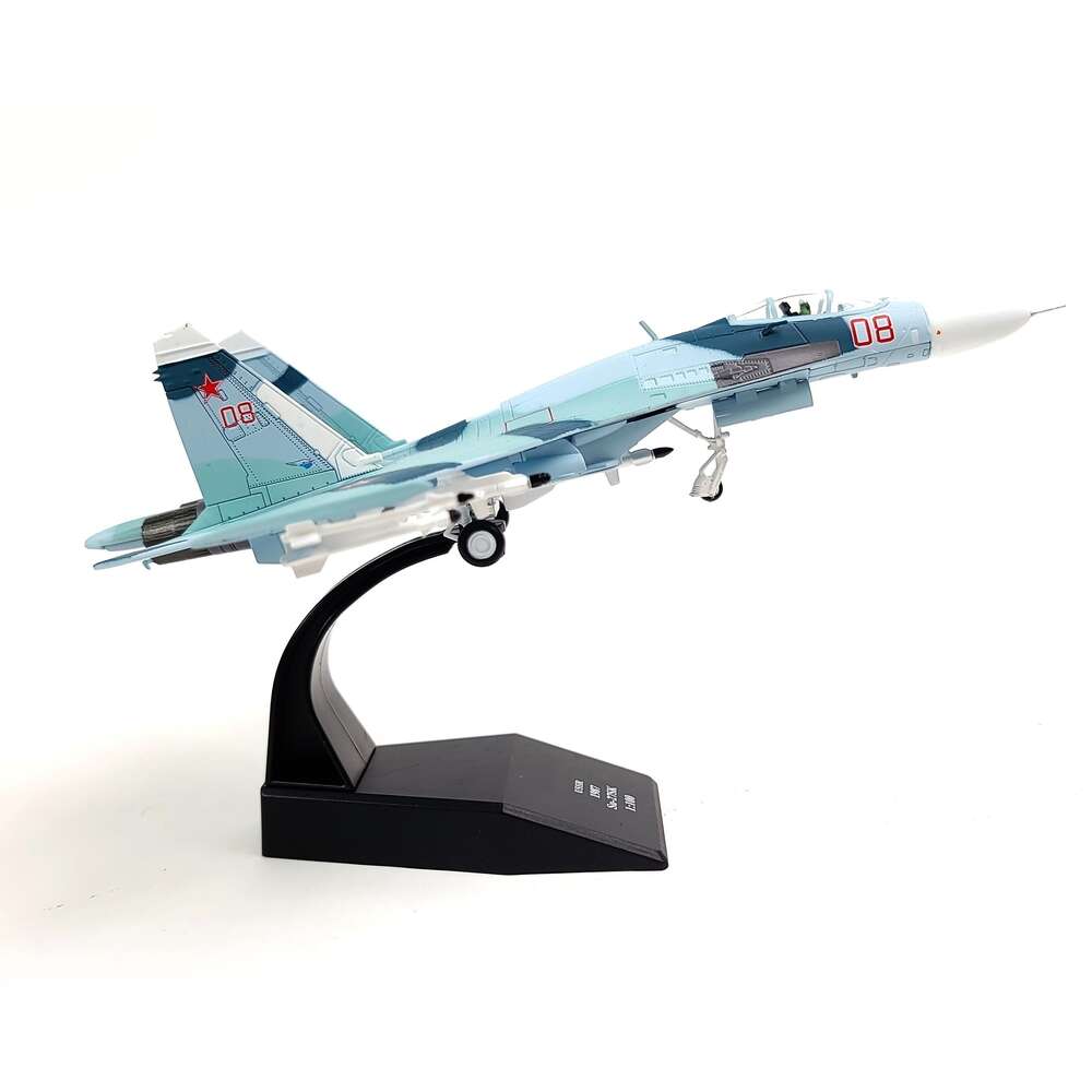 1: 100 Su-27 Flanker Diecast Metal Aircraft Model Kit Fighter Alloy Pre-Build Airplane med Display Stand for Adults Entusiasts Collections eller gåva