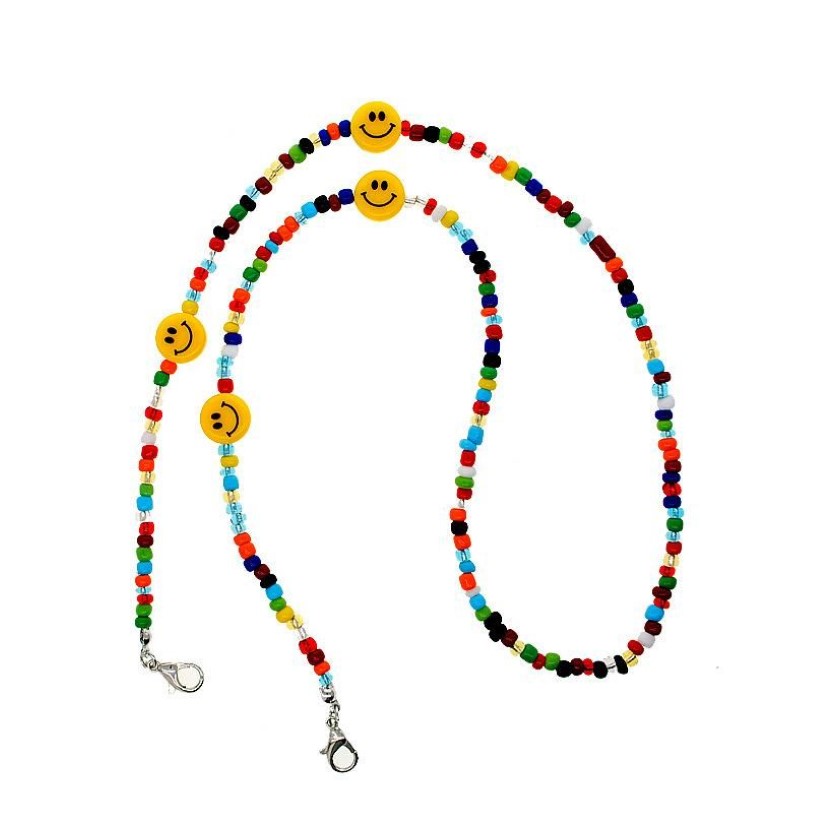 Pendant Necklaces Colorful Beads Cartoon Smile Mask Chain Necklace For Women Girl Multifunction Anti-lost Strap Lanyard Holder Jew264I