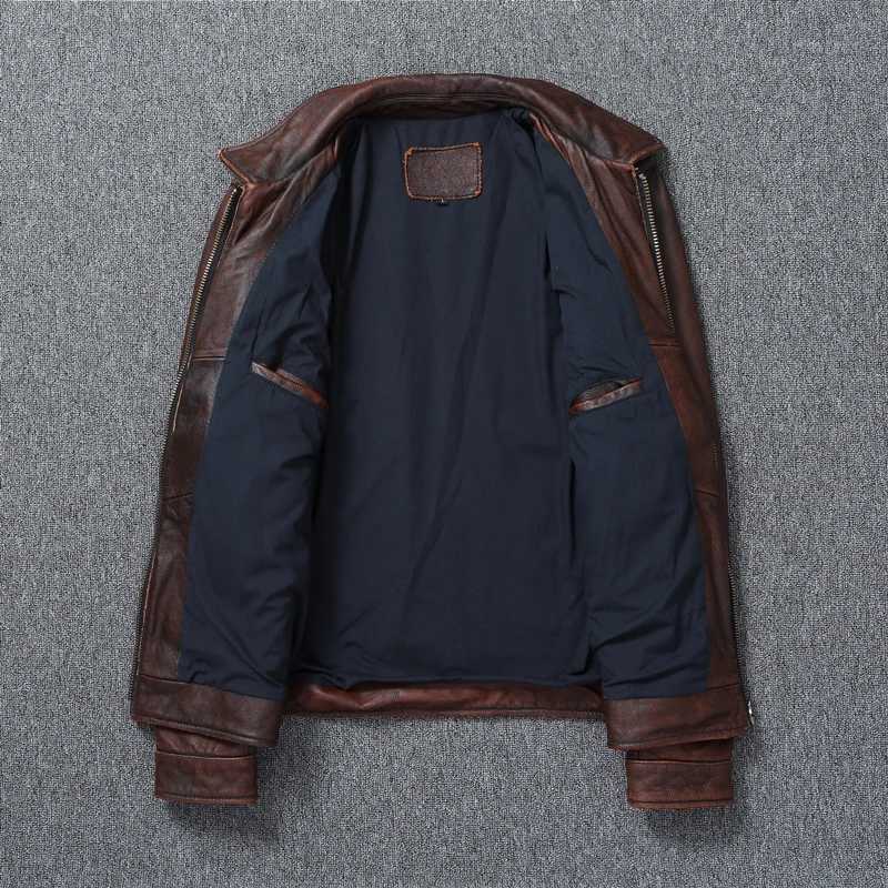 Veste de moto en simili cuir véritable pour homme, rétro, à l'ancienne, couche de tête pure en peau de vache, coupe cintrée, manteau à revers, tendance décontractée 240330