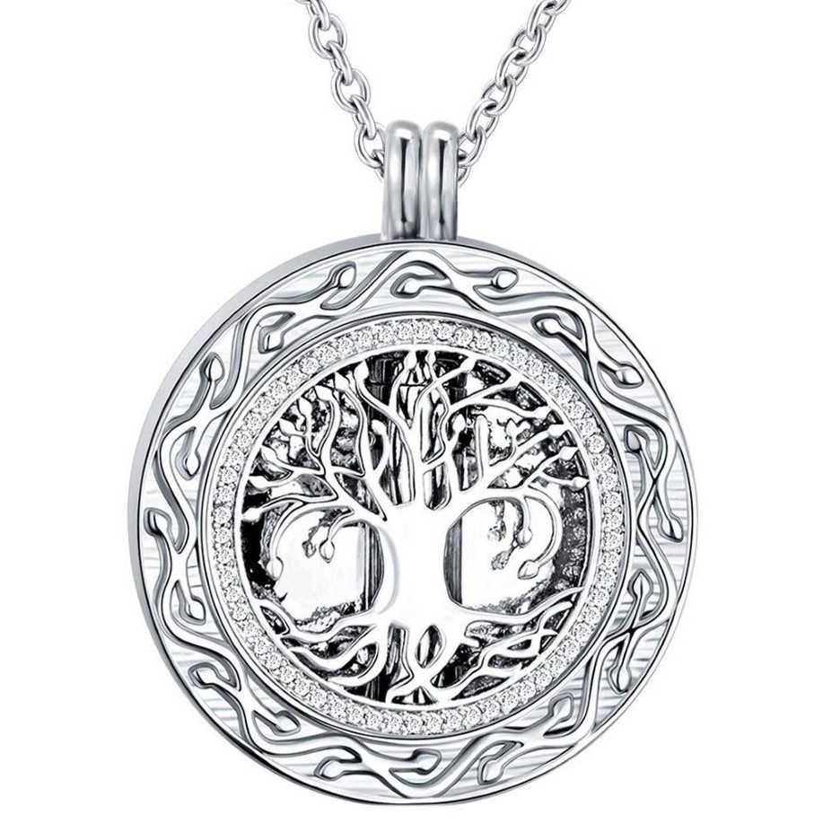 Collana rotonda con urna crematoria dell'albero della vita - Ciondolo ricordo commemorativo delle ceneri dei gioielli della cremazione - Kit imbuto incluso198C