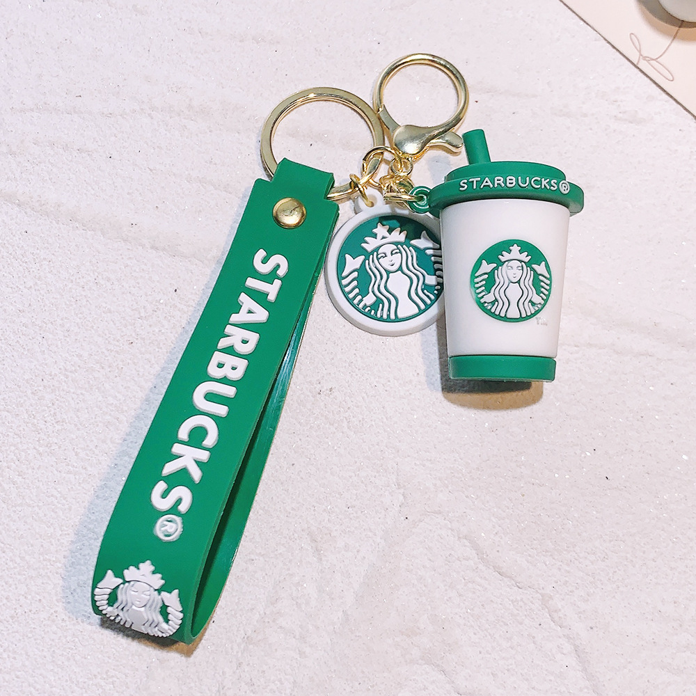 Chaveiro de designer para mulher Chaveiros de luxo acessórios Starbucks Milk Tea Cup Chaveiro anéis Pingente de carro de desenho animado Acessórios de figura de ação Chaveiro de bolsa bonito