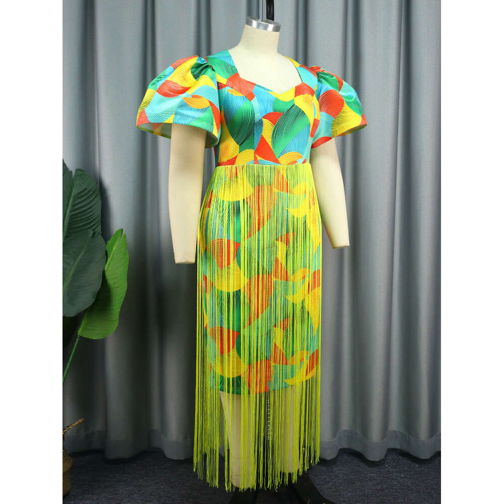 Am030615 verão novo vestido havaiano estampado casual férias borla 736119