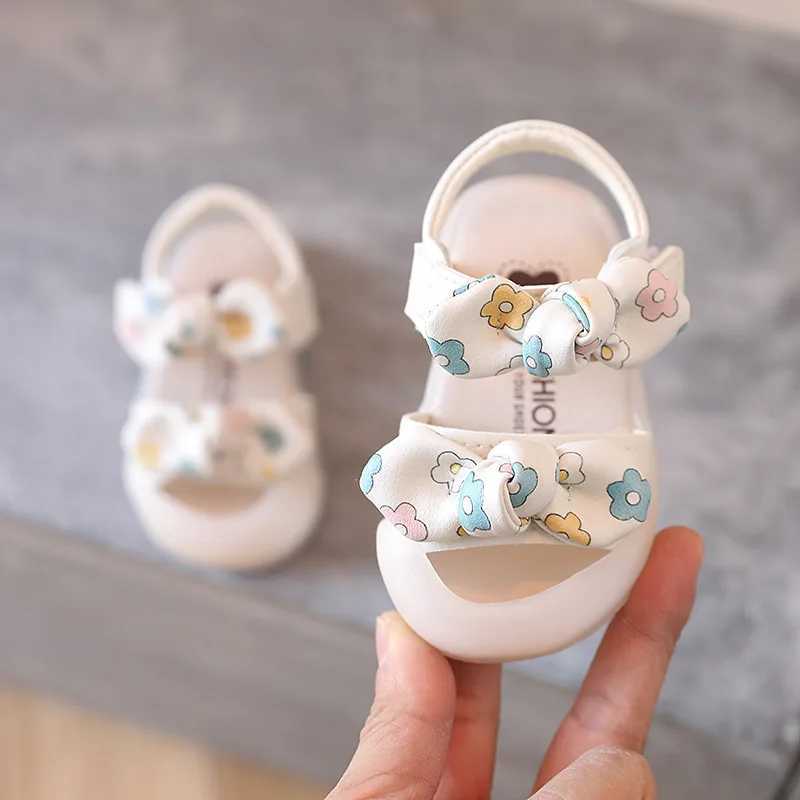 Sandálias bebê menina sapatos de salto plano crianças princesa sapatos verão bonito arco impressão criança menina sandálias sxj069 240329
