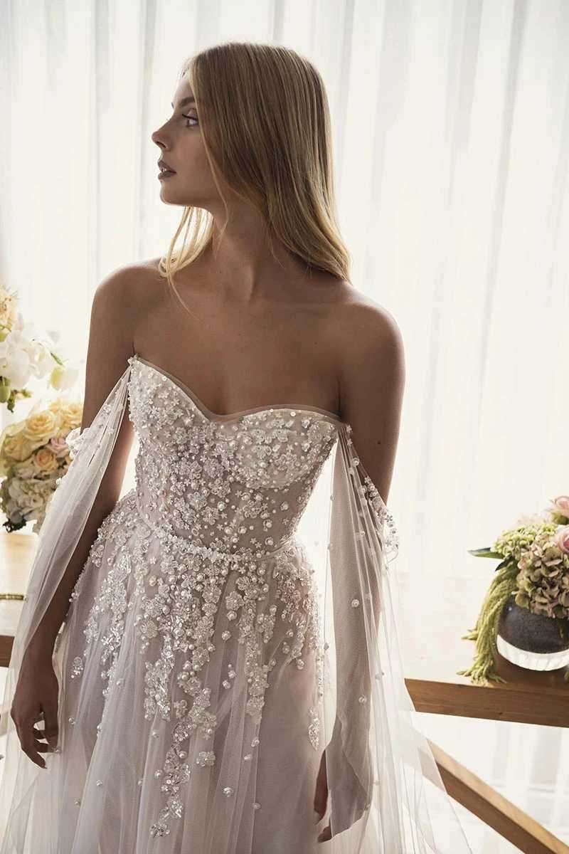 Stedelijke sexy jurken Sprankelende Eightale Boheemse bruiloft Off-shoulder kralen met parels Appliqués Jurk Boho Bruidsmode 2023 yq240329