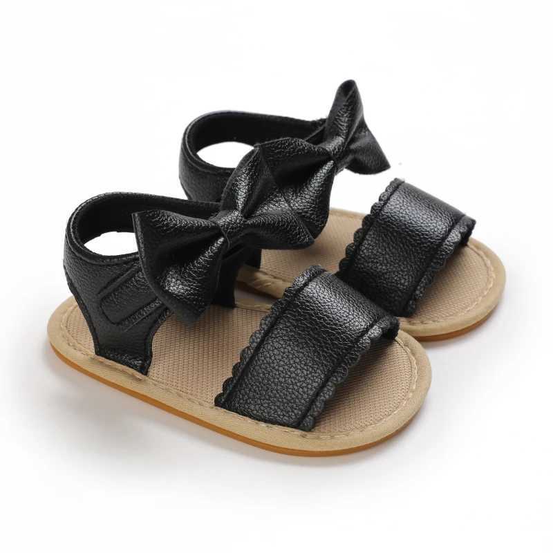 Сандалии для детей 0-18 месяцев, милые летние сандалии для дошкольников, черная принцесса, повседневная обувь на мягкой резиновой подошве, нескользящая обувь для девочек, первая прогулочная обувь 240329