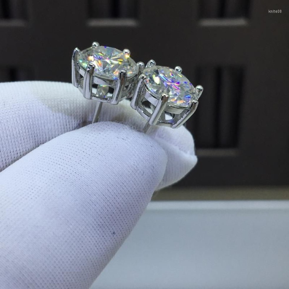 Stud Oorbellen Briljante Ronde Cut 4 Karaat Diamant Test Verleden D Kleur Moissanite Engagement Zilver 925 Originele Edelsteen Jewelry2367