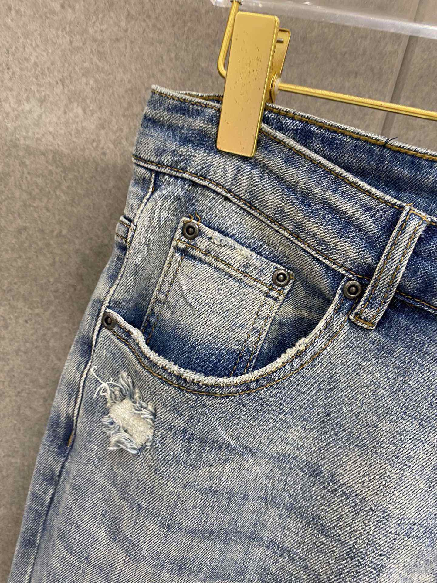 2024 Spring Autumn Ripped Zipper Men's Jeans Light Washed Striped Man's Long Pencil Pants WCNZ008