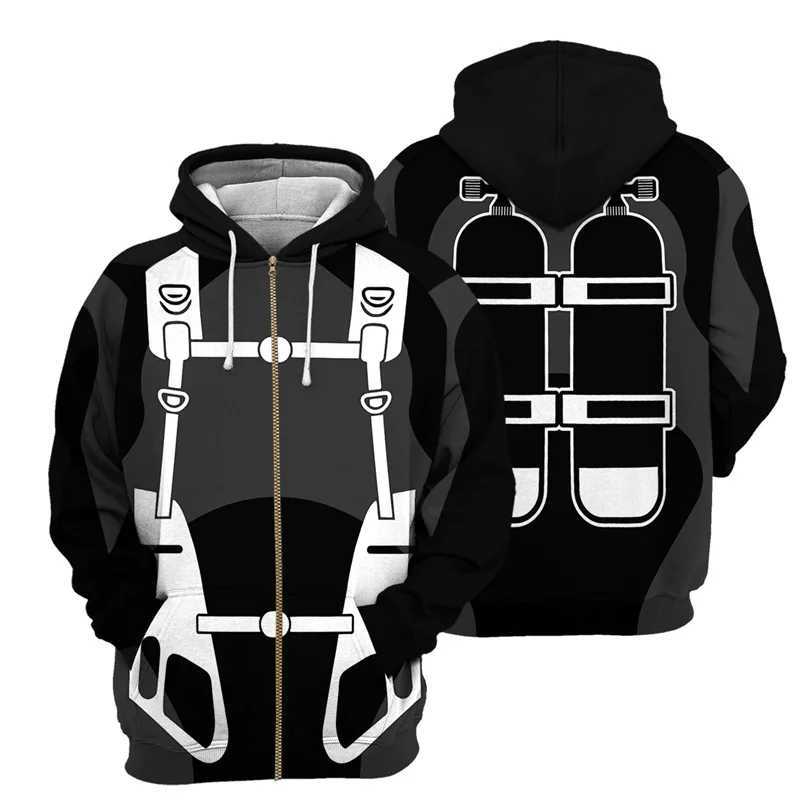 Heren Hoodies Sweatshirts Winter 3D Sport Duiken Print Heren Rits Hoodie Mode en Grappige Straatkleding Cool Fitness Paar ClothingL2403