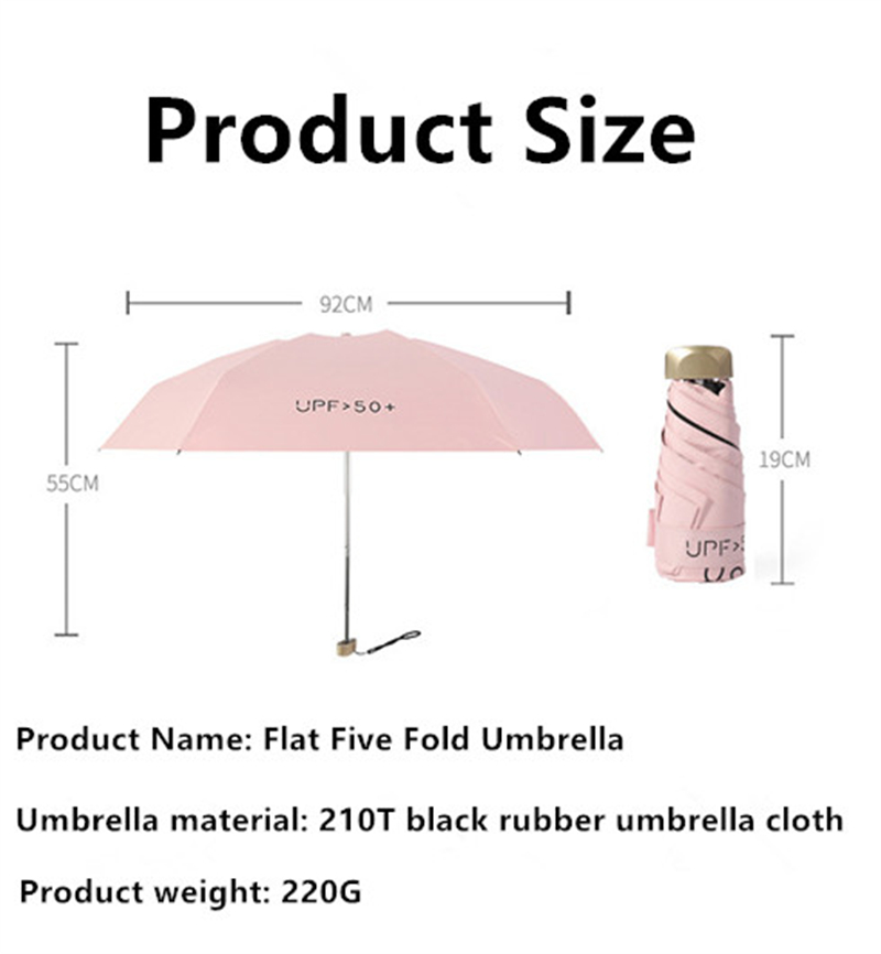 UV resistant mini sunshade umbrella Light Mini Umbrella 5 Folding Compact Pocket Umbrella for Travel