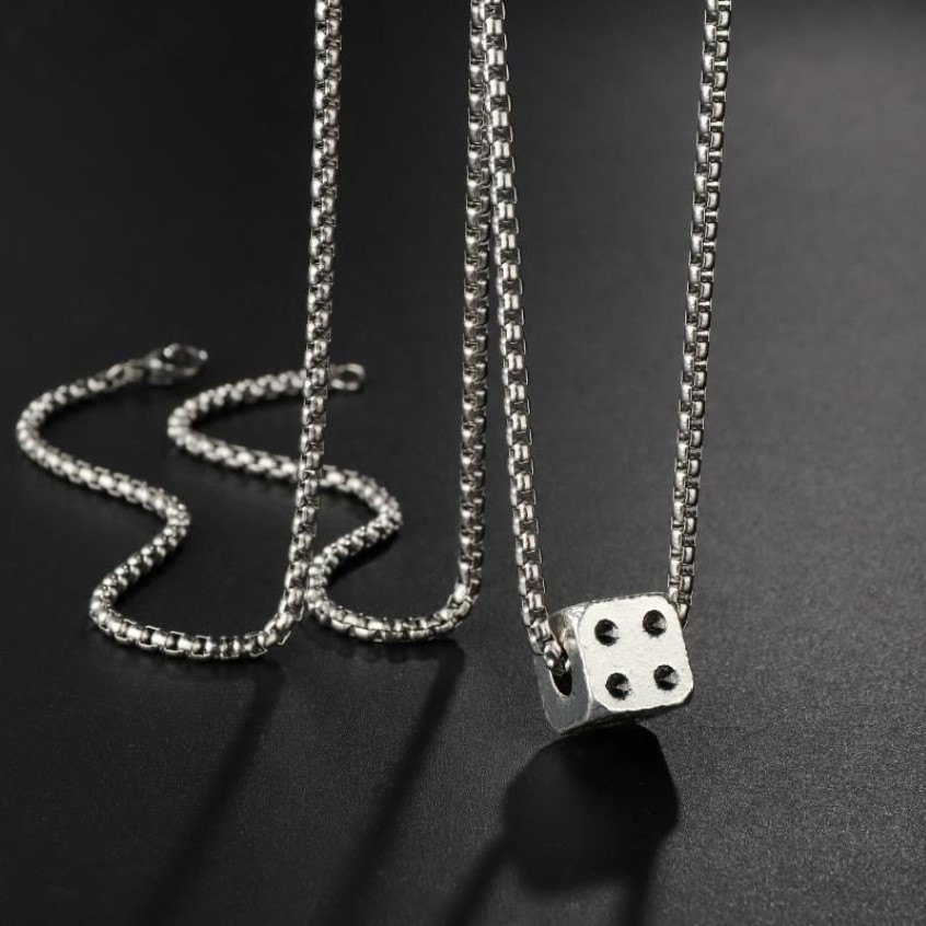 Pendant Necklaces Fashion Men's Cool Cube Dice Style Silver Color Stainless Steel Long Chain Male Lucky Gifts For Him Jewelry282K