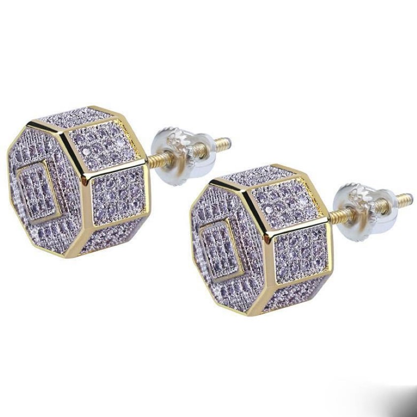 Hip Hop Oorbellen Luxe Kwaliteit Zirkoon Verharde Stud Oorbellen Mode Mannen Vrouwen Goud Kleur Geometrische Oorbellen3354