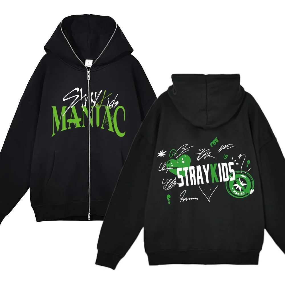 Herren Hoodies Sweatshirts Stray Kids Kpop 5-Sterne-Kapuzenpullover mit durchgehendem Reißverschluss, koreanische lässige Jacke mit Reißverschluss, Straßenkleidung, Y2K-Sportbekleidung, Herren-Wolljacke, L2403