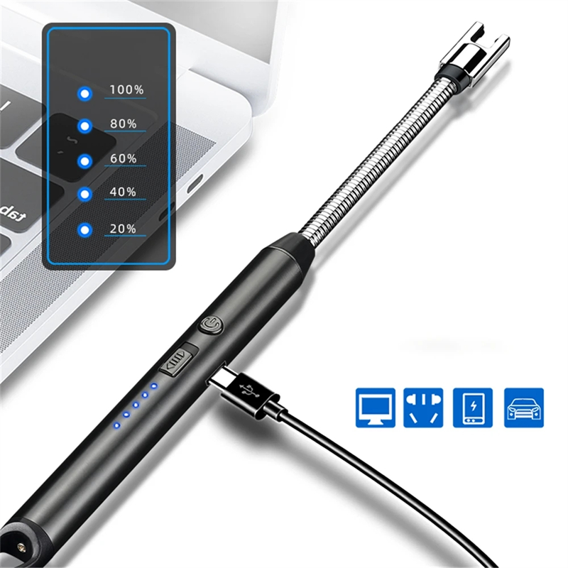 Isqueiro elétrico de arco 360 ° para churrasco, usb, à prova de vento, ignição de plasma sem chamas, isqueiros de cozinha longos, ignição a gás para vela, fogão a gás