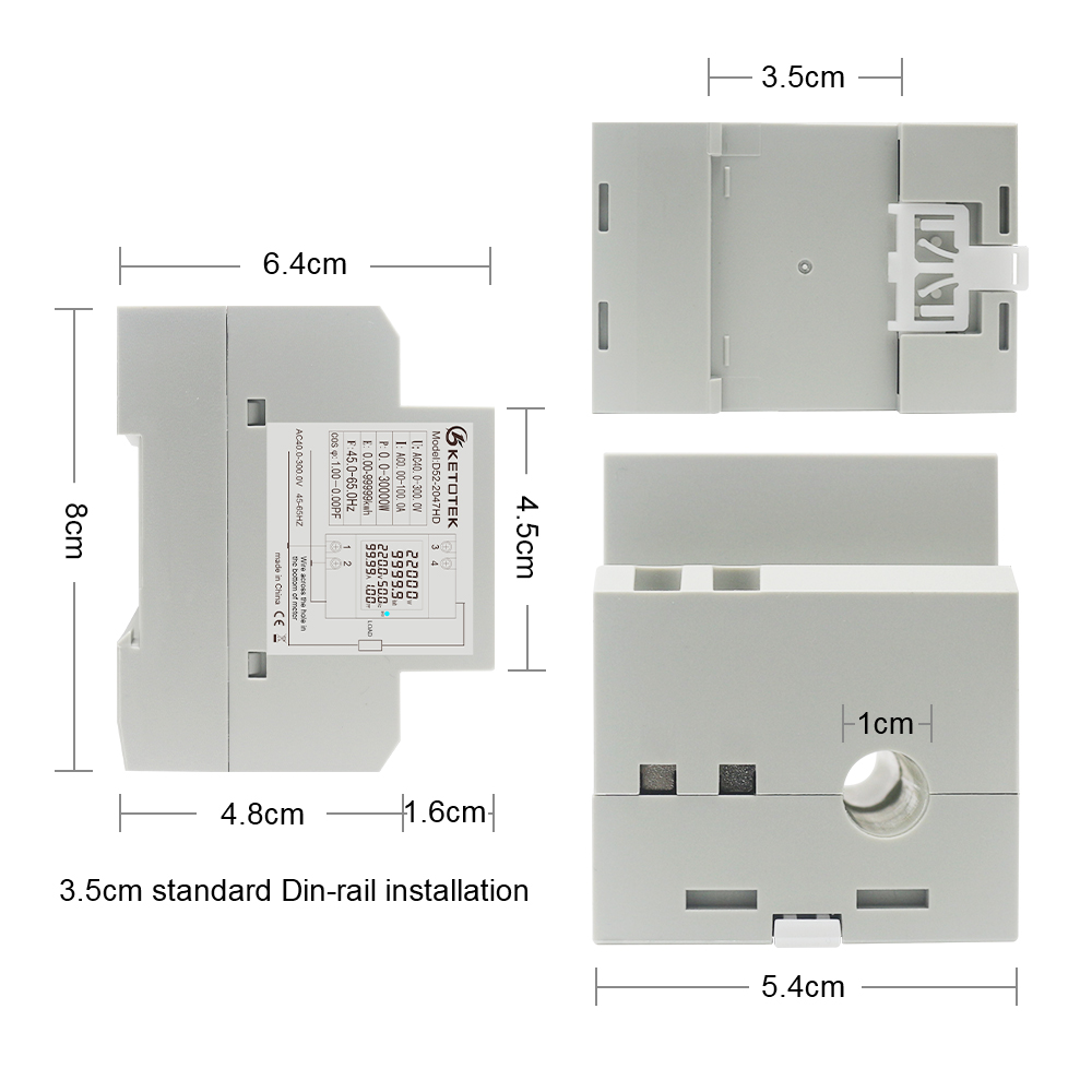 DIN Rail Wattmètre Voltmètre Ammeter Metter Metter AC 110V 220V 380V Volt Amp Facteur de puissance Temps d'énergie Courant de tension d'énergie Montior