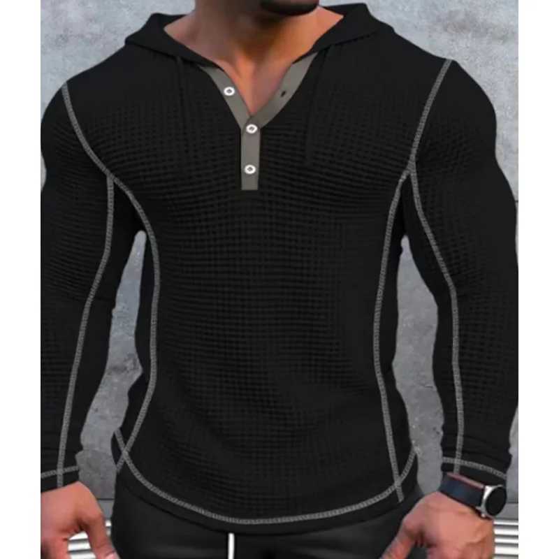 Sweats à capuche pour hommes Sweatshirts 2024 Nouveau gaufré solide polyester coupe ajustée à capuche mode hip hop rue pull hommes respirant sport décontracté à manches longues S-3XL 24328