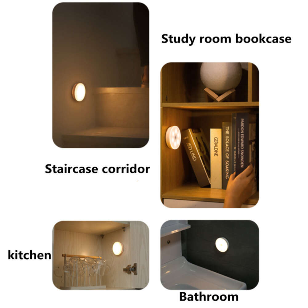 Nuova lampada a LED con sensore di movimento Ricarica USB Luci notturne Lampade da parete armadietti Guardaroba Scale Illuminazione la protezione degli occhi