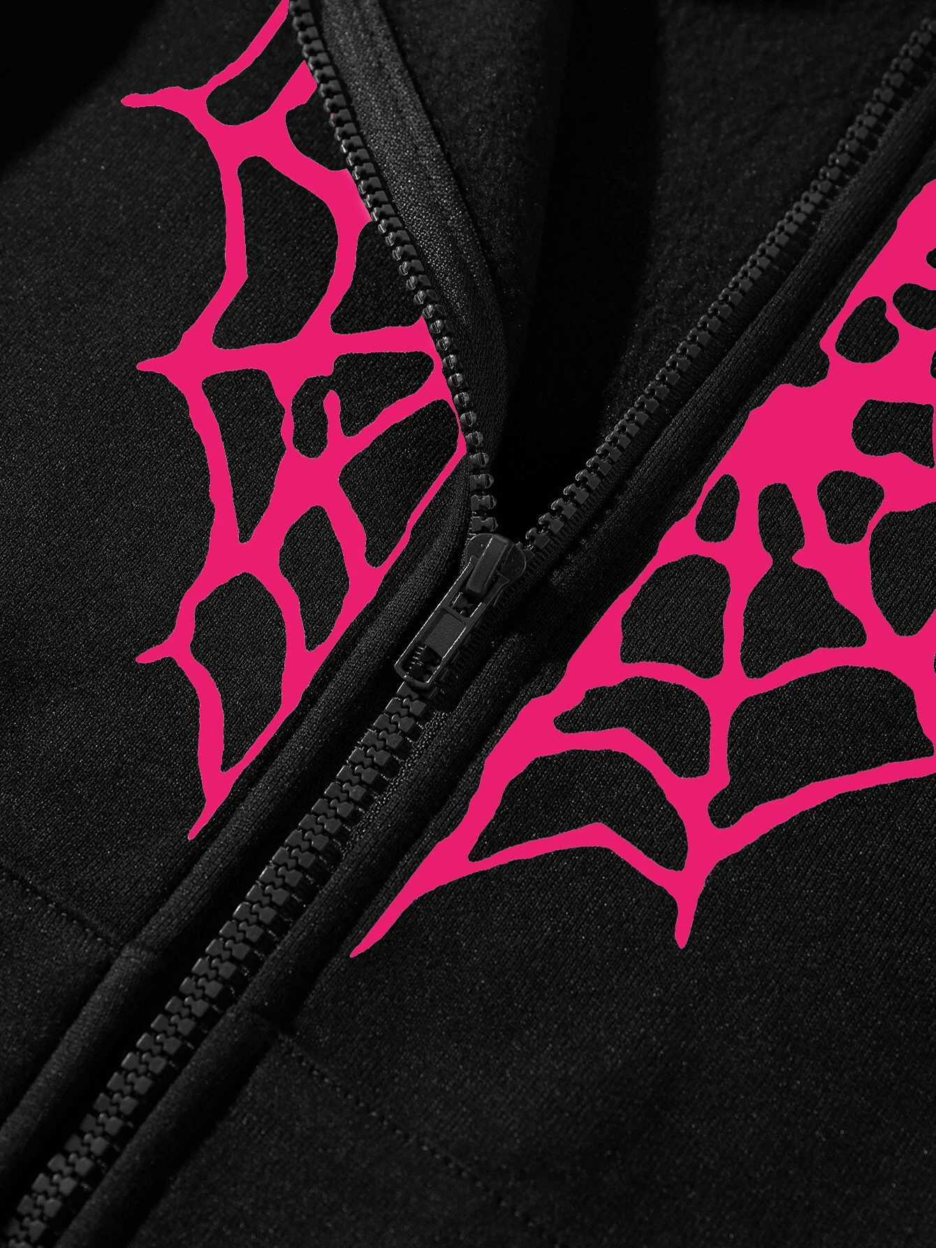 Sweats à capuche pour femmes Sweat-shirts Spider Web Heart Impression Zipper Sweat à capuche thermique Femmes Hiver Chaud Polaire Street Vêtements Casual Sportswears Femme 24328