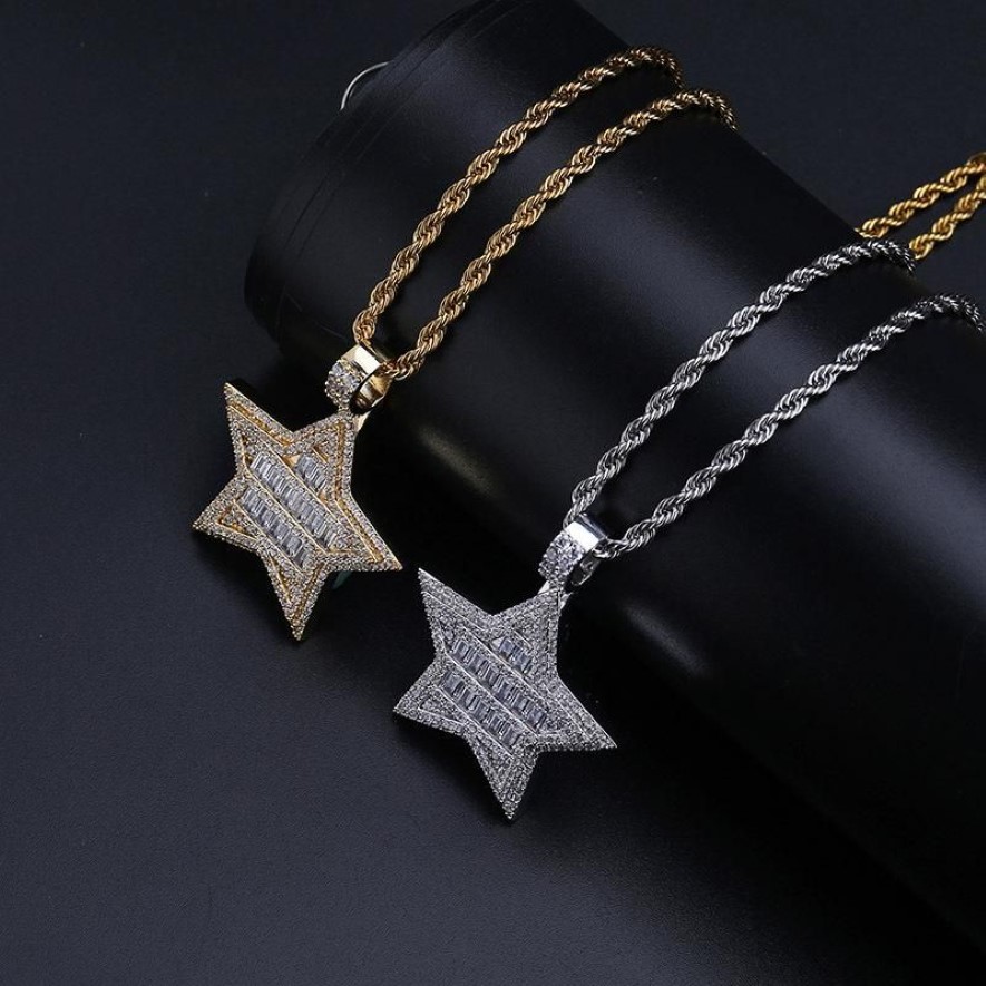 Collane con ciondolo Fascino di moda Gioielli Hip Hop Micro pavimentato Cubic Zirconia Bling Iced Out Collana con stelle Rapper Regalo le donne Uomini282O