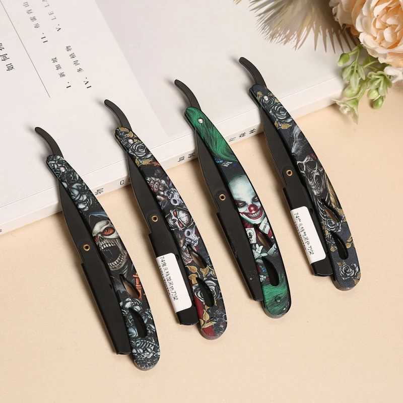Electric Shavers 3D Painted Shaver Stainless Steel Straight Edge Razor Personalized Graffiti Mens Gift Manual Folding Haircut Beard Knife Y0610 240329