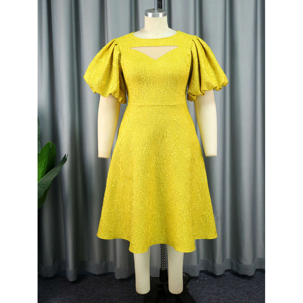 Am030720 Summer New Fashion Jacquard Fabric Elegant Hollow Bubble Sleeves Women's Dress 377483