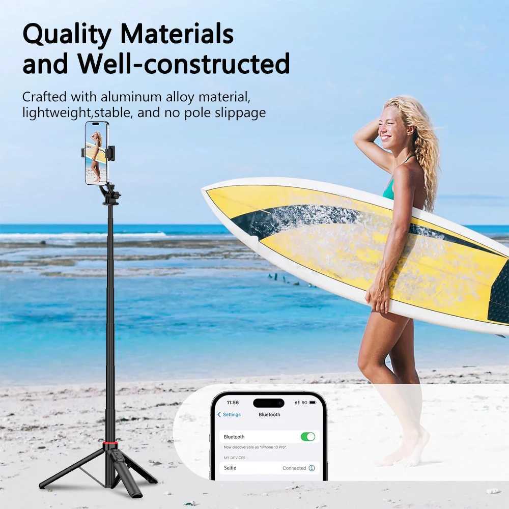 Selfie Monopods Cell Phone Wireless Selfie Stick Tripod Stand Holder Mount with Detachable Remote Stable Aluminum Alloy for Live Streaming Vlog 24329